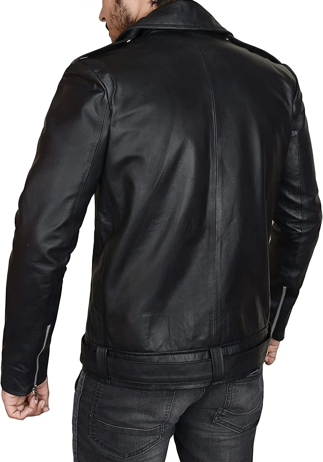 LP-FACON Mens Biker Brando Motorcycle Biker Black Leather/Faux Outerwear