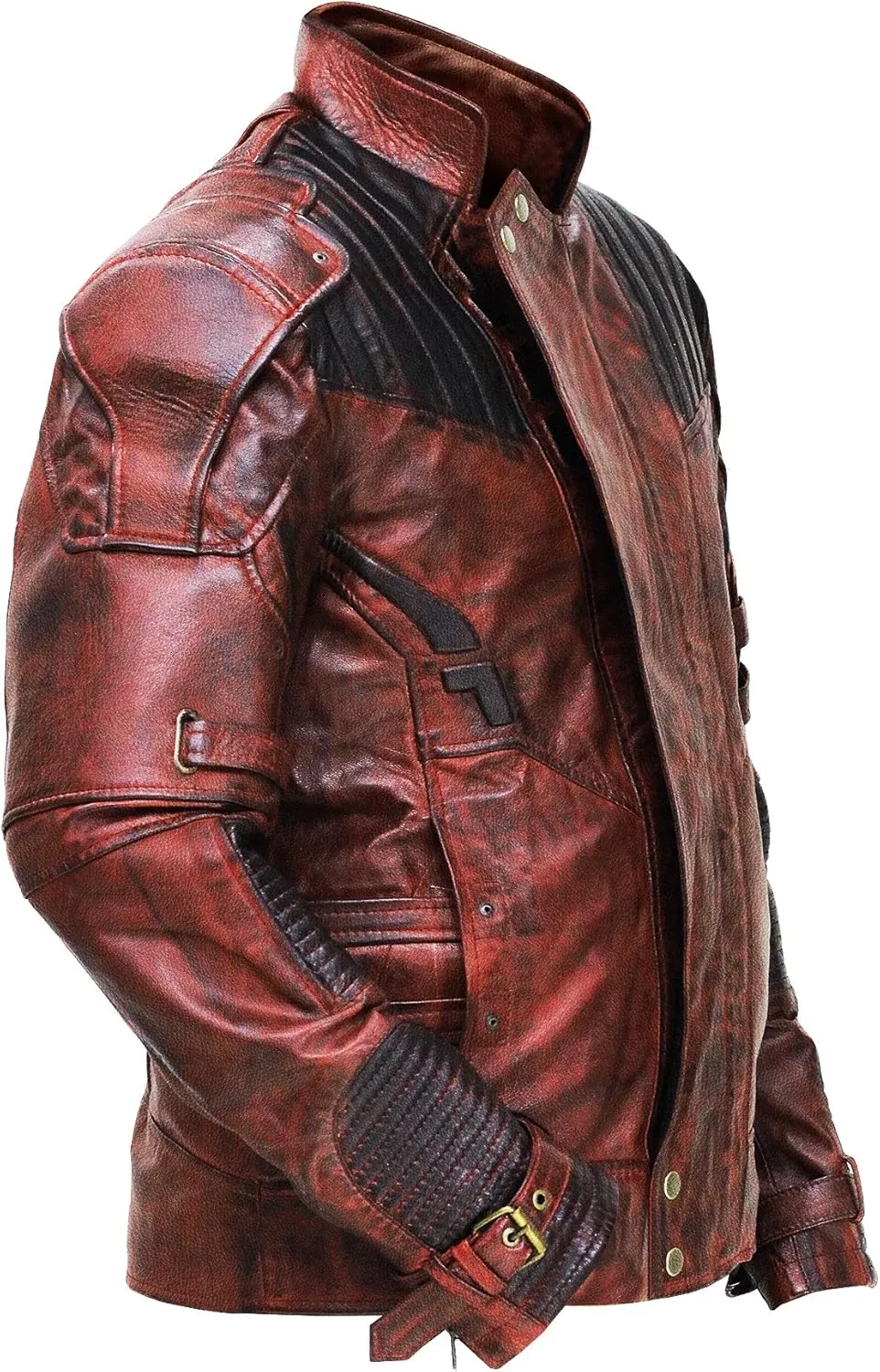 LP-FACON Mens Star Biker Maroon Halloween Cosplay Costume Leather Jacket Faux/Real