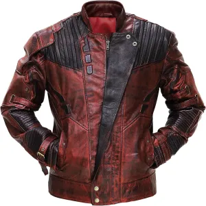 LP-FACON Mens Star Biker Maroon Halloween Cosplay Costume Leather Jacket Faux/Real
