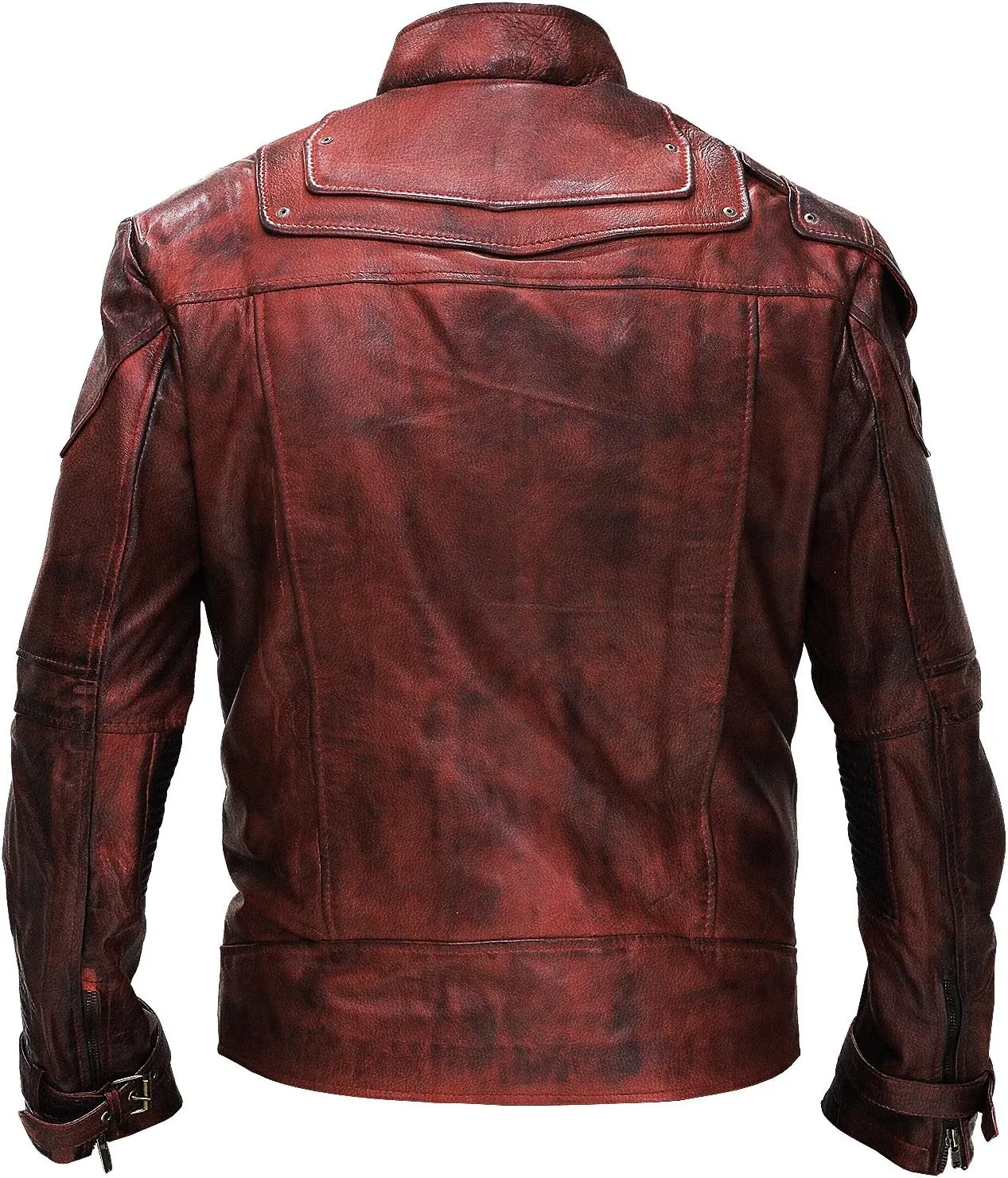 LP-FACON Mens Star Biker Maroon Halloween Cosplay Costume Leather Jacket Faux/Real