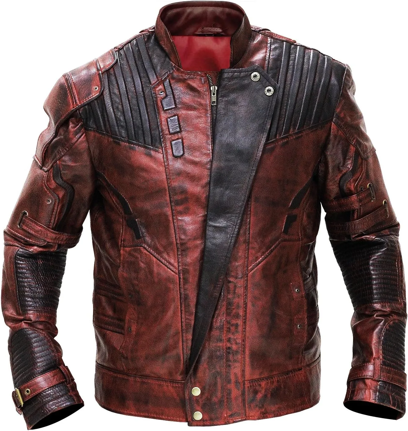 LP-FACON Mens Star Biker Maroon Halloween Cosplay Costume Leather Jacket Faux/Real
