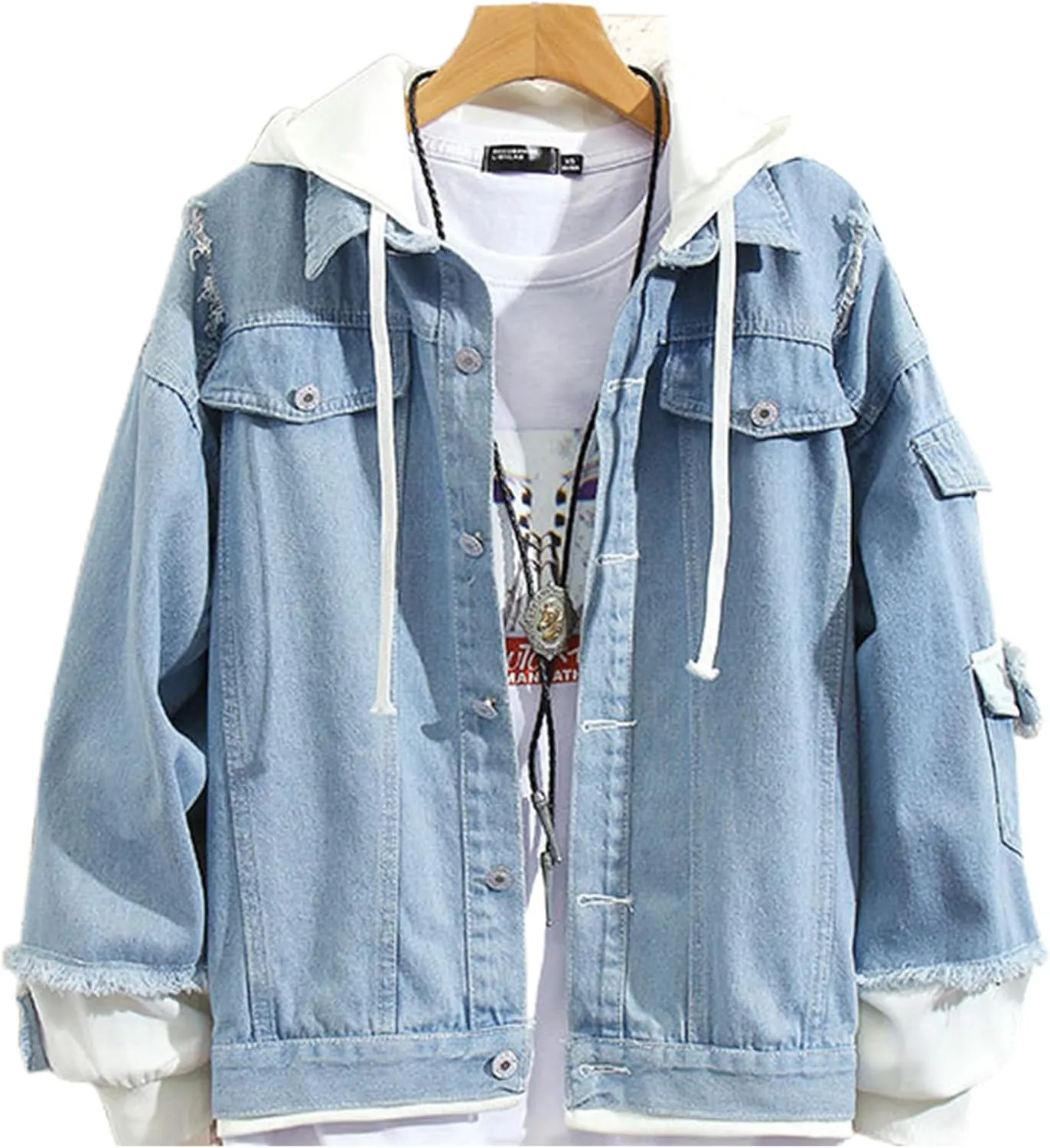 Lpstop Womens Jean Jacket Girl with Style Denim Jacket Button Down Denim Hoodie Gift for Teens