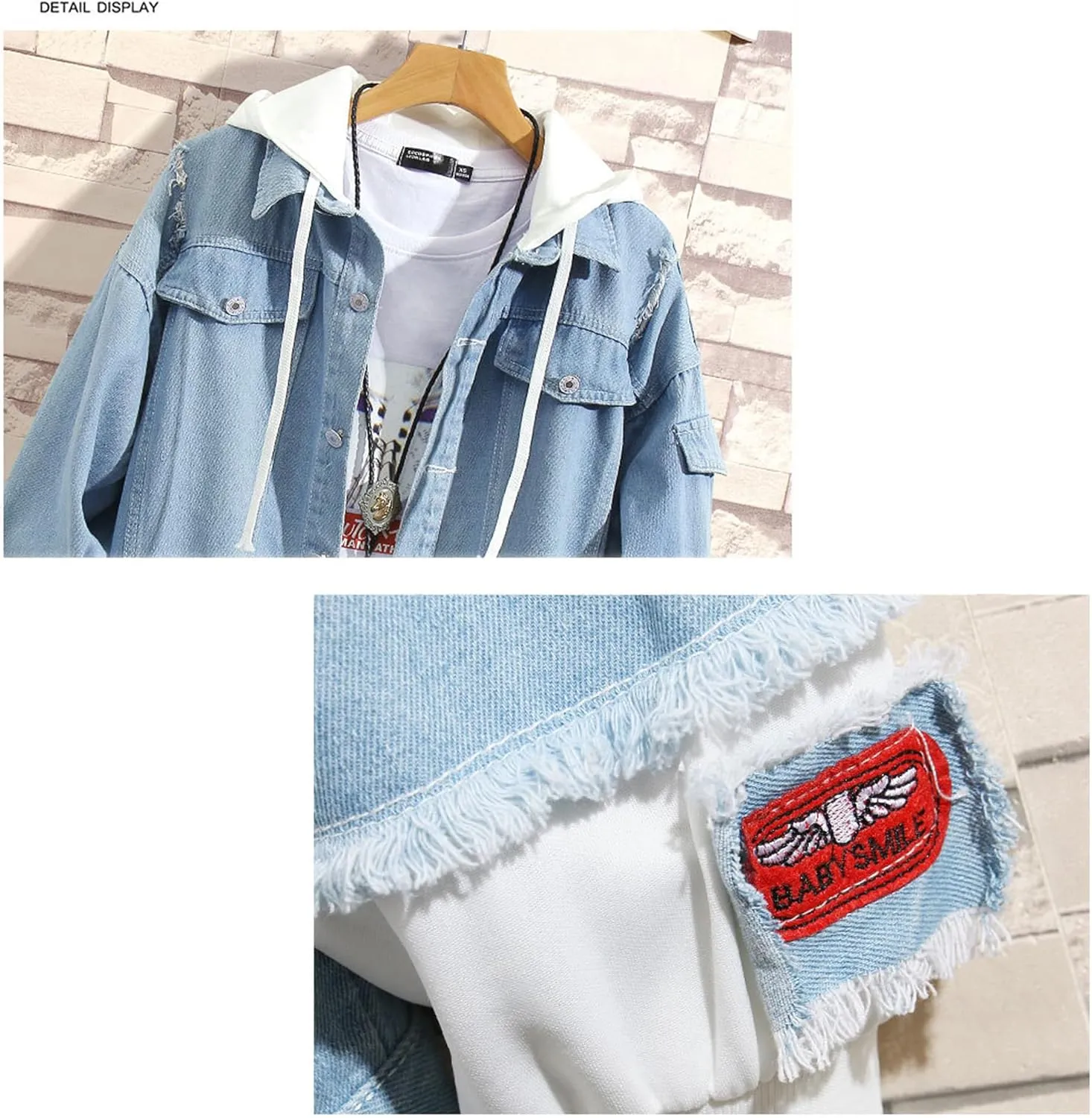 Lpstop Womens Jean Jacket Girl with Style Denim Jacket Button Down Denim Hoodie Gift for Teens