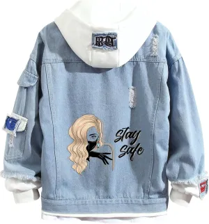 Lpstop Womens Jean Jacket Girl with Style Denim Jacket Button Down Denim Hoodie Gift for Teens