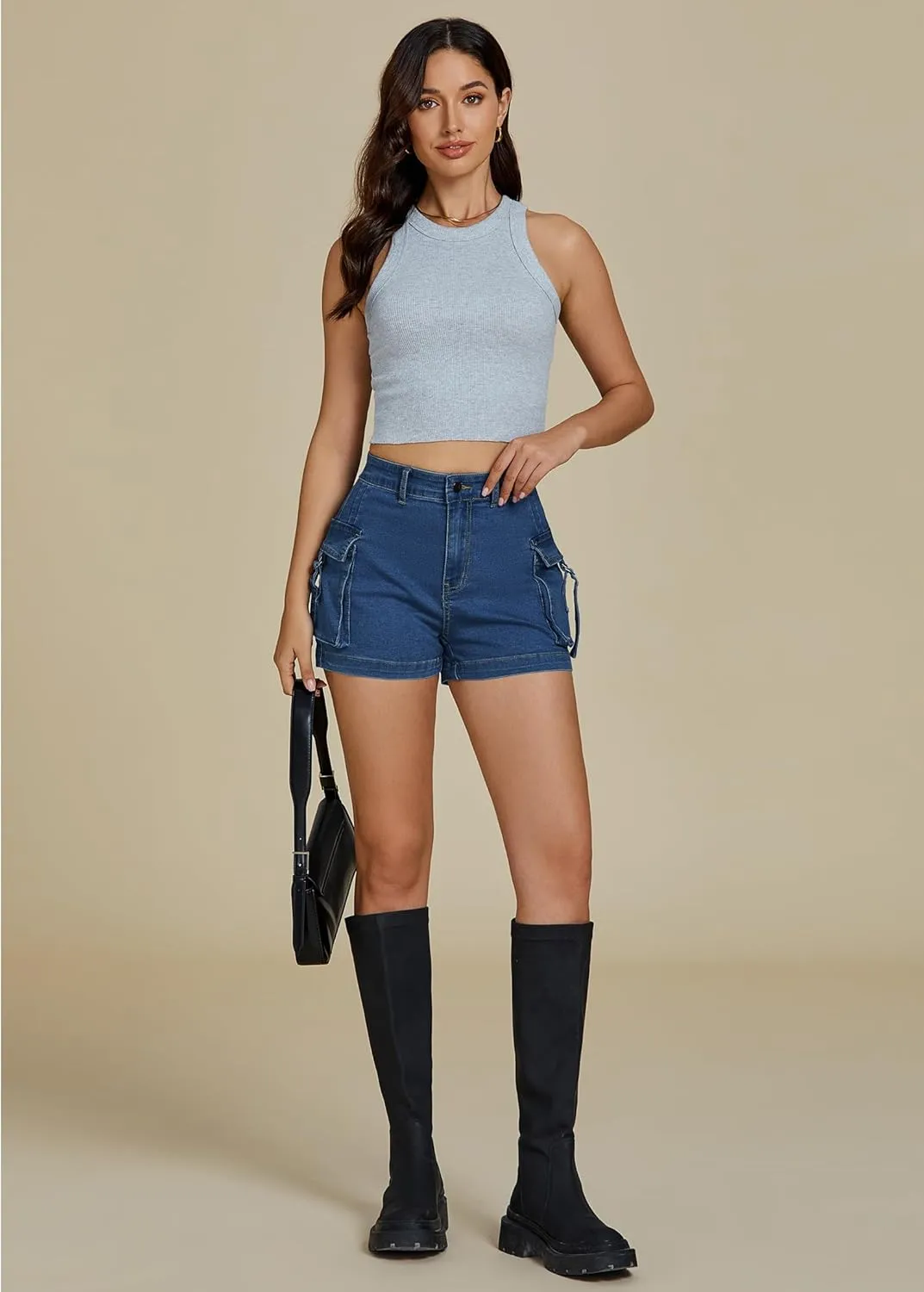 luvamia Cargo Shorts for Women Trendy High Wasited Casual Summer Stretchy Utility Cut Off Shorts with Pockets