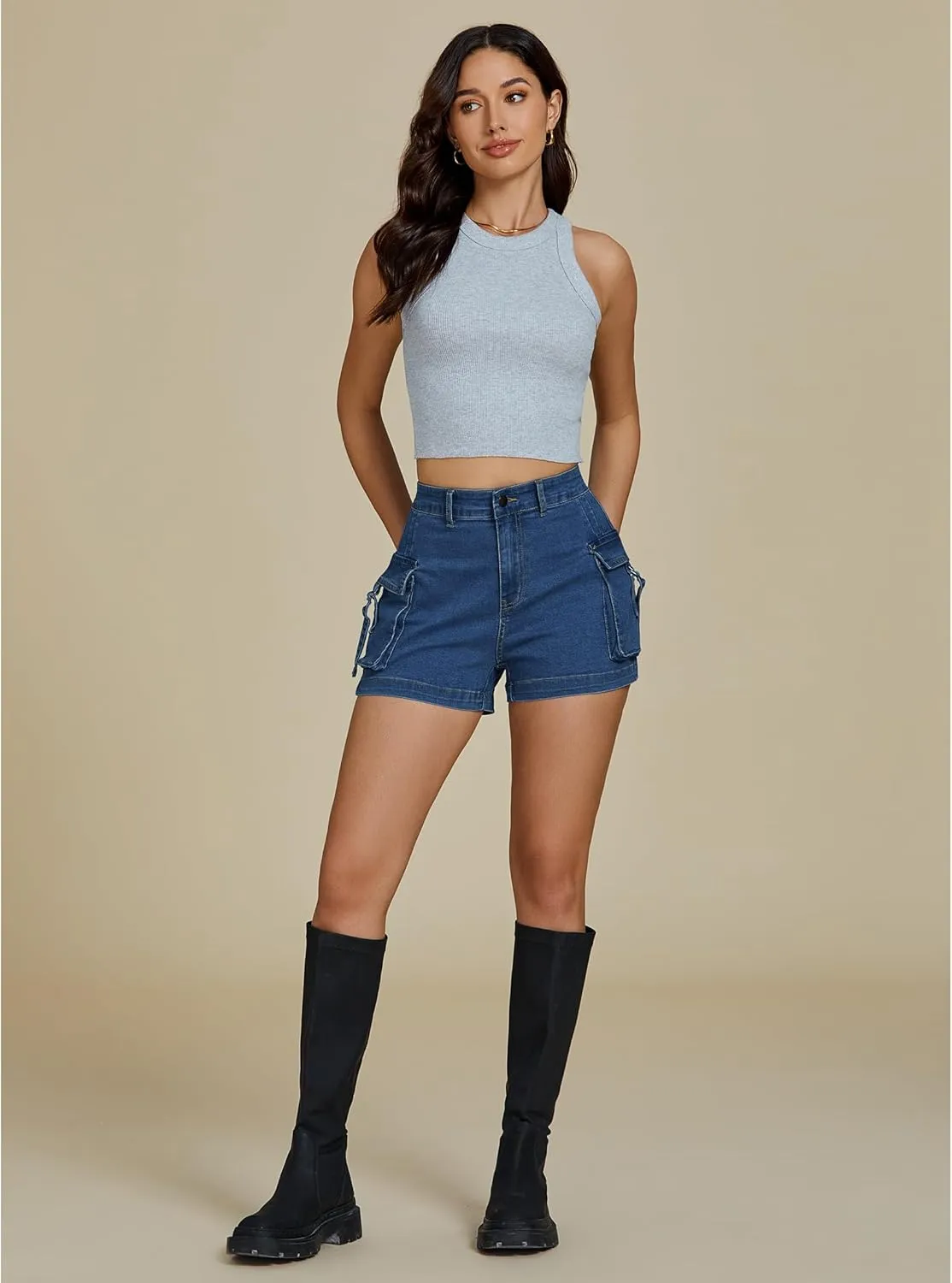 luvamia Cargo Shorts for Women Trendy High Wasited Casual Summer Stretchy Utility Cut Off Shorts with Pockets