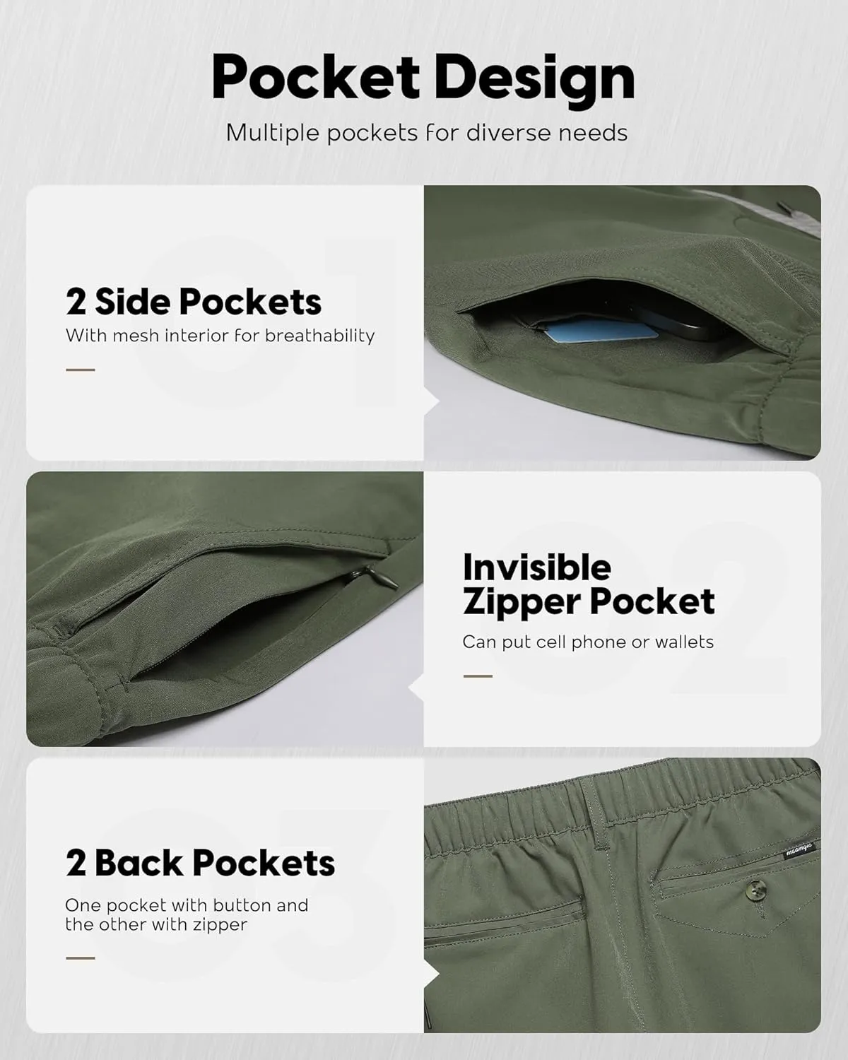 maamgic Men's 5/7 Inch Casual Classic Fit Shorts with Multi-Pocket Quick Dry Sports Shorts