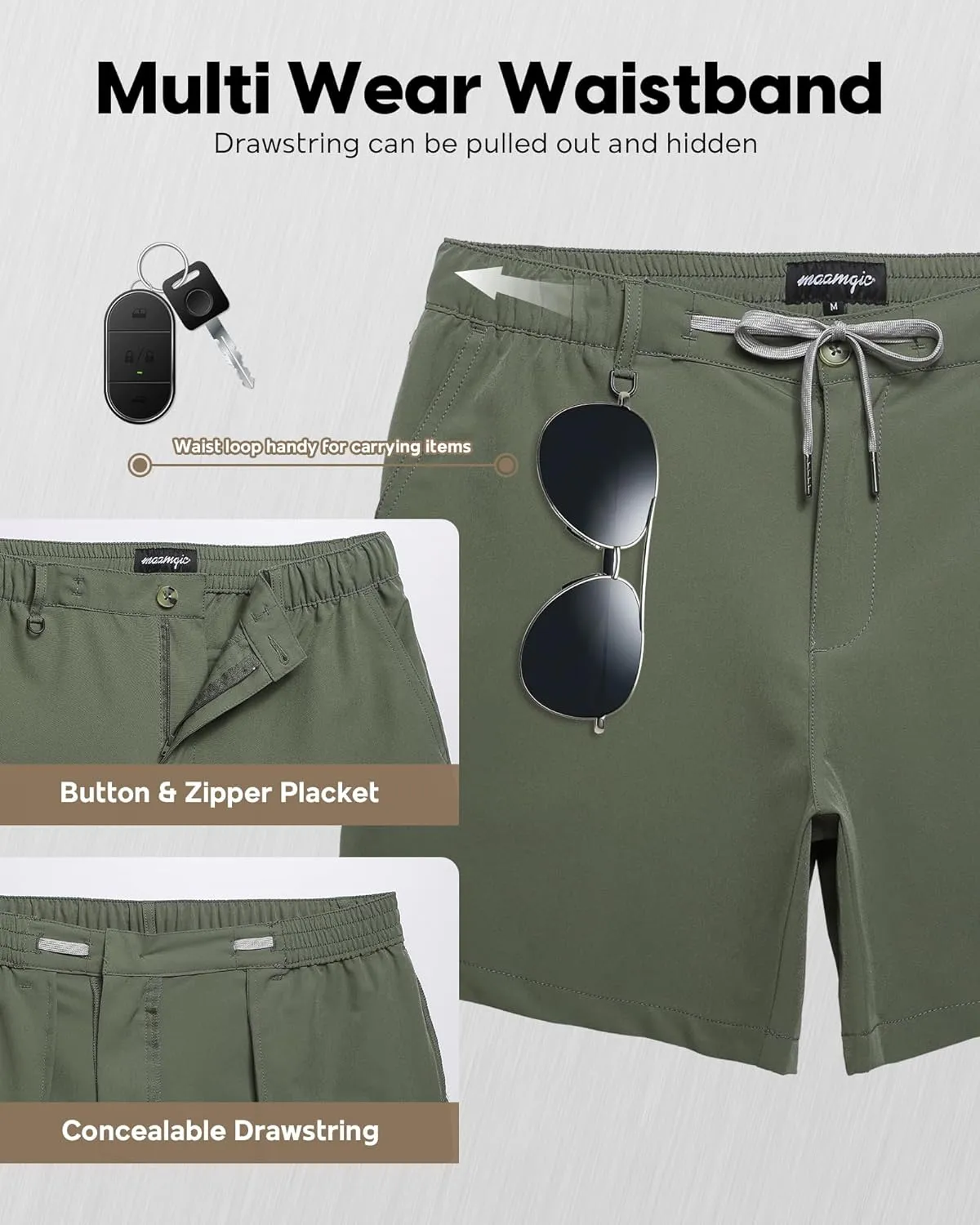 maamgic Men's 5/7 Inch Casual Classic Fit Shorts with Multi-Pocket Quick Dry Sports Shorts
