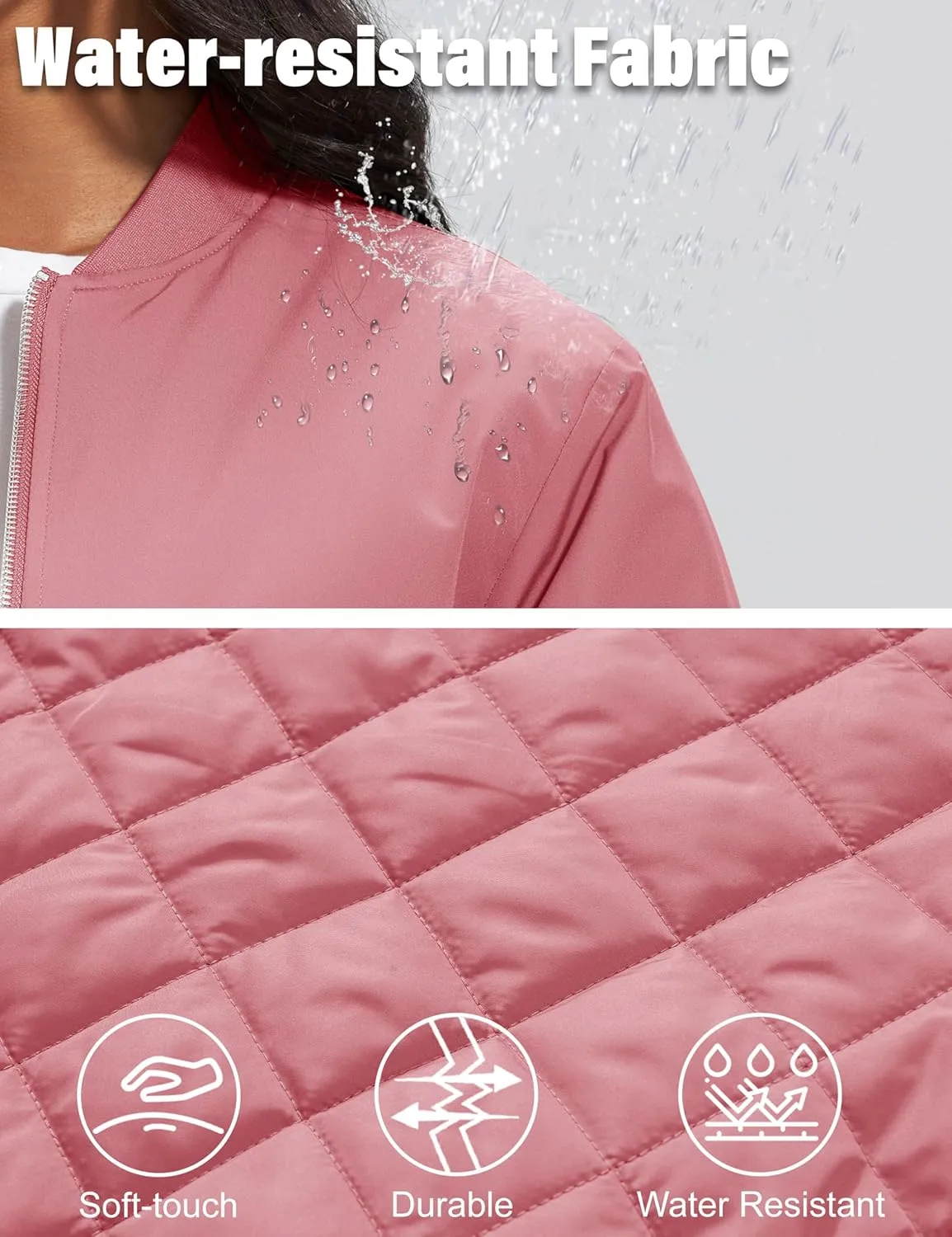 MAGCOMSEN Women's Winter Bomber Jacket Casual Basic Zip Up Padded Coats Water Resistant Long Sleeve Outwear with Pockets