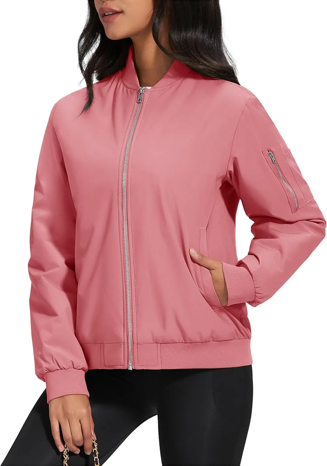 MAGCOMSEN Women's Winter Bomber Jacket Casual Basic Zip Up Padded Coats Water Resistant Long Sleeve Outwear with Pockets