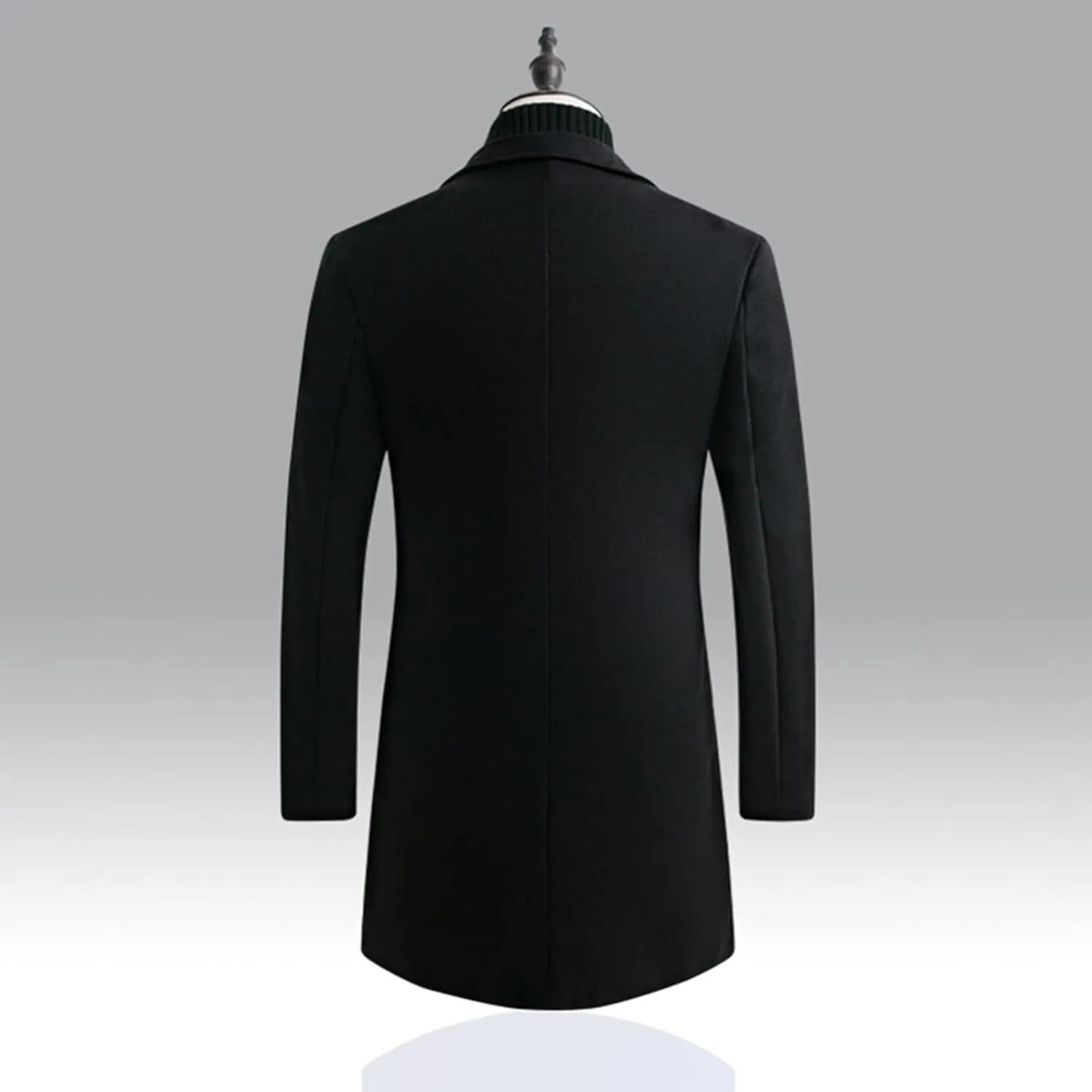 Maiyifu-GJ Mens Wool Blend Trench Coat Mid-Length Notched Collar Long Top Pea Coats Business Single Breasted Jacket Overcoat