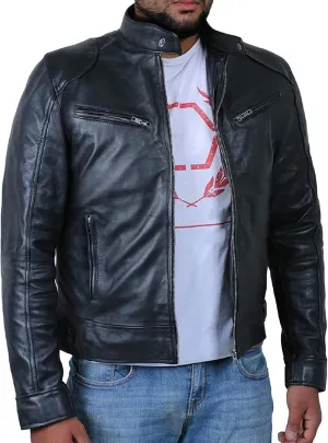 Male Cafe Racer Style PU Jacket Motorcycle Distressed Leather Jackets Moto Coat Bikers Leather Biker Blazer