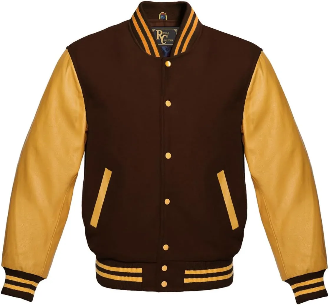 Man's Varsity Letterman Wool & Gold Tewelve Colour Genuine Leather Sleeves Bomber Style Baseball Jacket