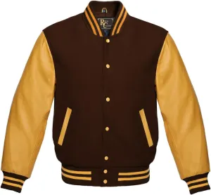 Man's Varsity Letterman Wool & Gold Tewelve Colour Genuine Leather Sleeves Bomber Style Baseball Jacket