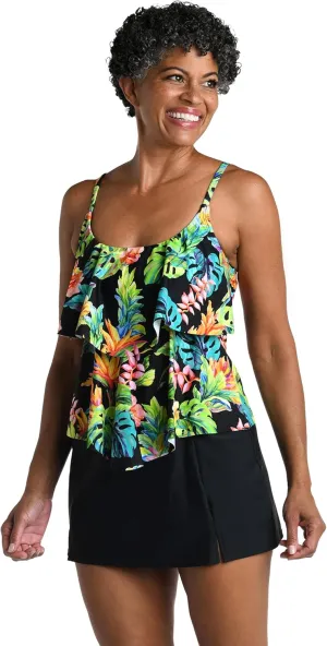 Maxine Of Hollywood Women's 2-Tiered Ruffle Tankini Swimsuit Top