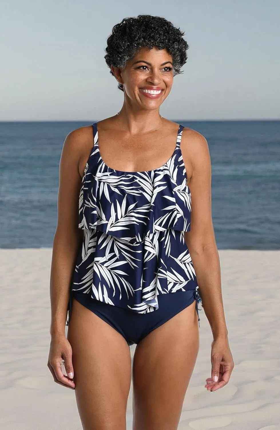 Maxine Of Hollywood Women's 2-Tiered Ruffle Tankini Swimsuit Top