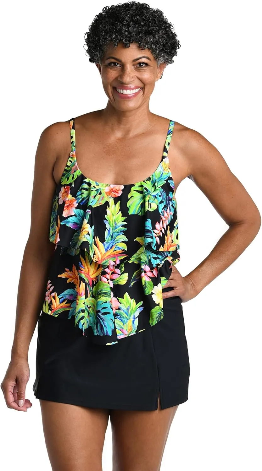 Maxine Of Hollywood Women's 2-Tiered Ruffle Tankini Swimsuit Top