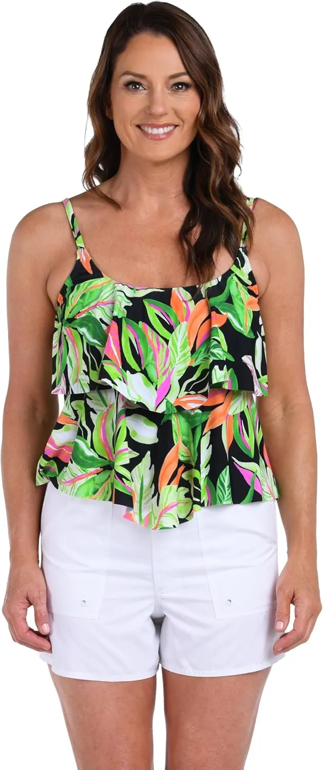 Maxine of Hollywood Women's 2-Tiered Ruffle Tankini Swimsuit Top