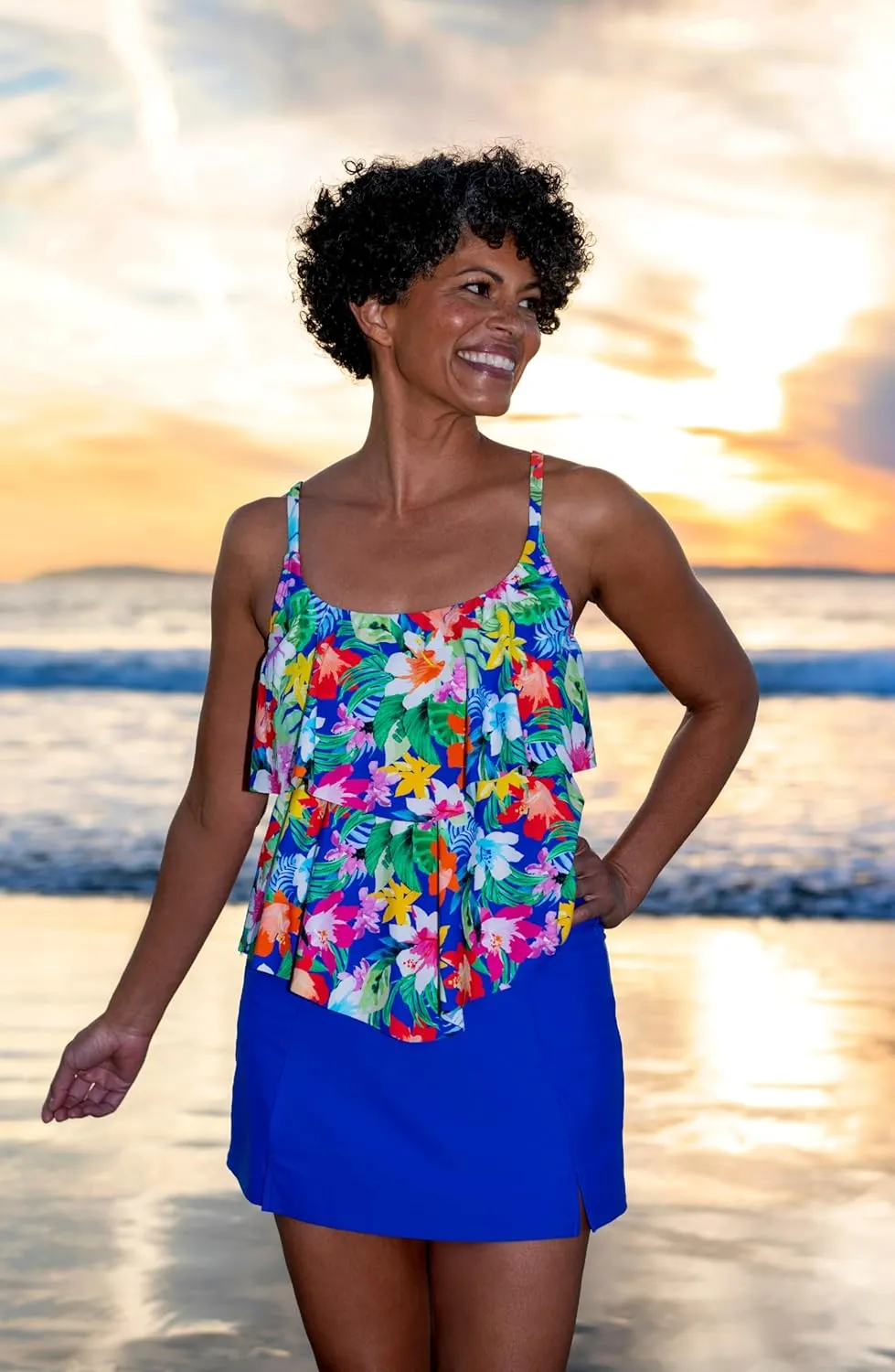 Maxine Of Hollywood Women's 2-Tiered Ruffle Tankini Swimsuit Top