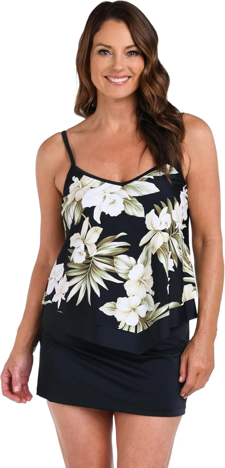 Maxine Of Hollywood Women's V-Neck Flutter Tankini Swimsuit Top