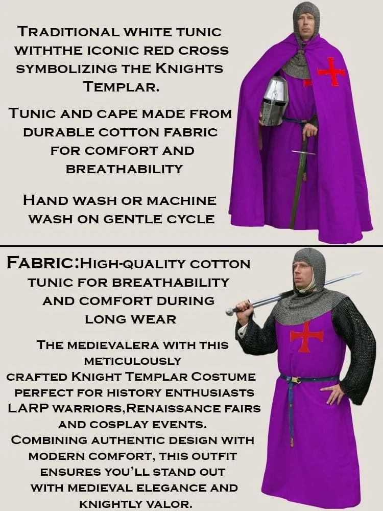Medieval Knight Crusader Templar Cloak & Tunic Costume Historical Dress Outfit Halloween Cosplay Renaissance Faire Costume