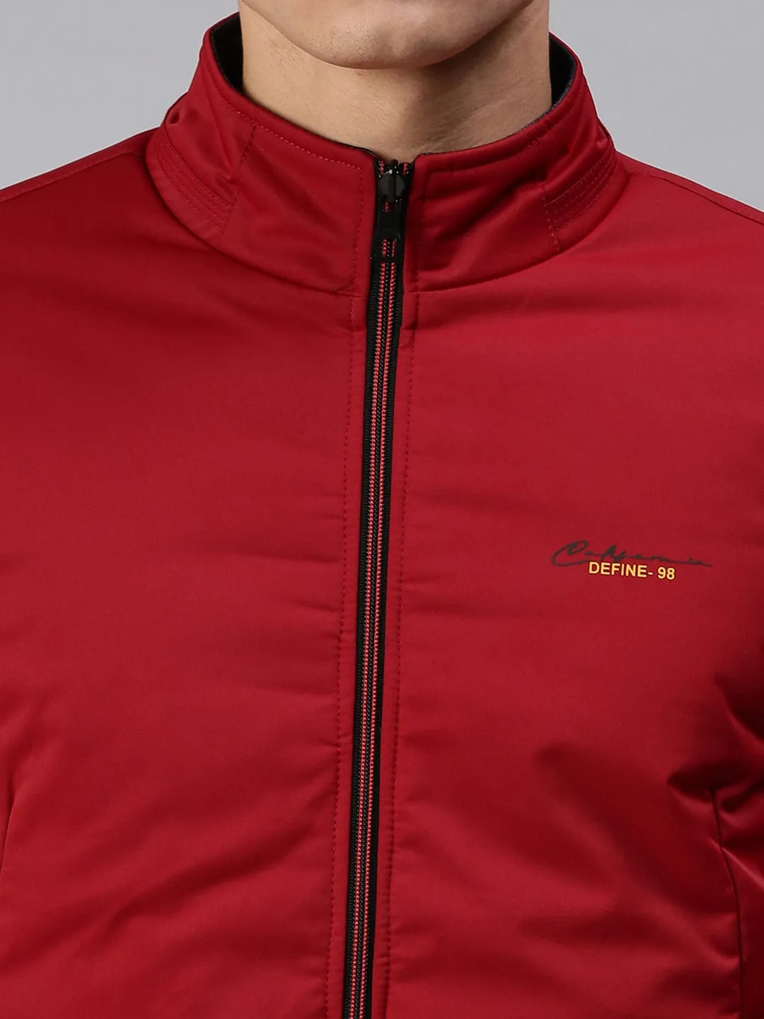 Men Maroon Reversible Puffer Jacket with Embroidered