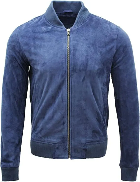 Men's 100% Real Suede leather Trucker Jacket | Biker Motorcycle Jacket| Classic Bomber Varsity Jacket - Zipper