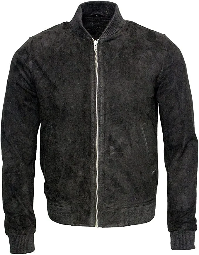 Men's 100% Real Suede leather Trucker Jacket | Biker Motorcycle Jacket| Classic Bomber Varsity Jacket - Zipper