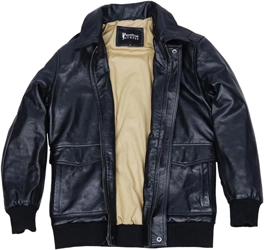 Mens A-2 Flight Air Force Bomber Leather Jacket | Black - Brown Genuine Lambskin Leather Jackets for Men