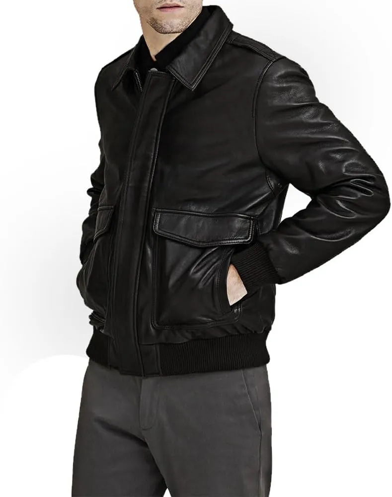 Mens A-2 Flight Air Force Bomber Leather Jacket | Black - Brown Genuine Lambskin Leather Jackets for Men