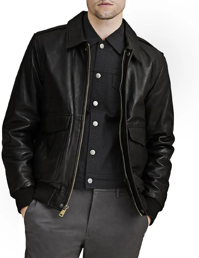 Mens A-2 Flight Air Force Bomber Leather Jacket | Black - Brown Genuine Lambskin Leather Jackets for Men