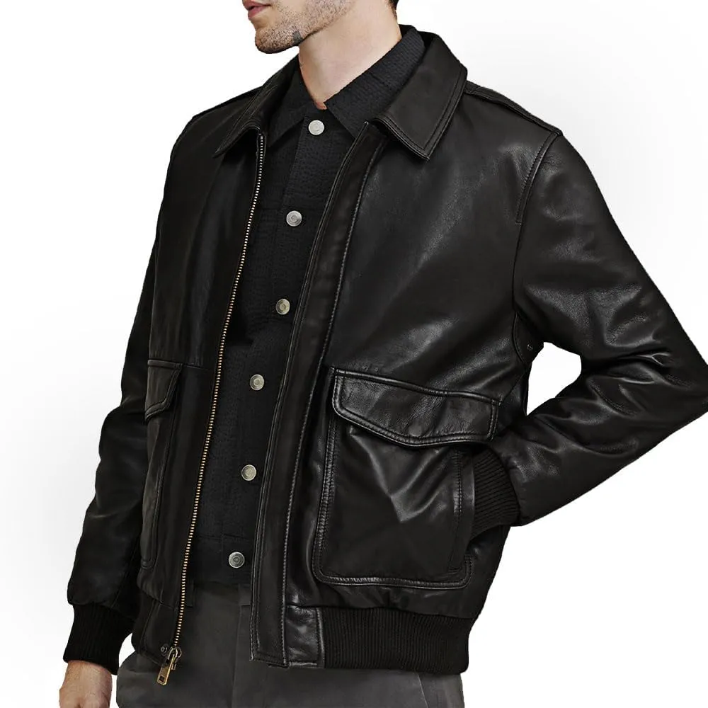 Mens A-2 Flight Air Force Bomber Leather Jacket | Black - Brown Genuine Lambskin Leather Jackets for Men
