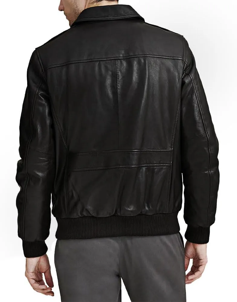 Mens A-2 Flight Air Force Bomber Leather Jacket | Black - Brown Genuine Lambskin Leather Jackets for Men