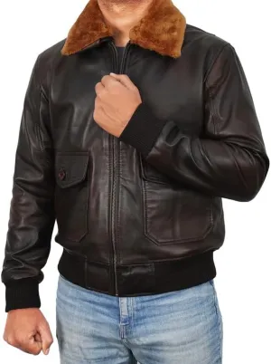Men's A2 Aviator Pilot Flight Distressed Brown Leather Jacket - WW2 USAAF Air Force Flying Bomber Outerwear