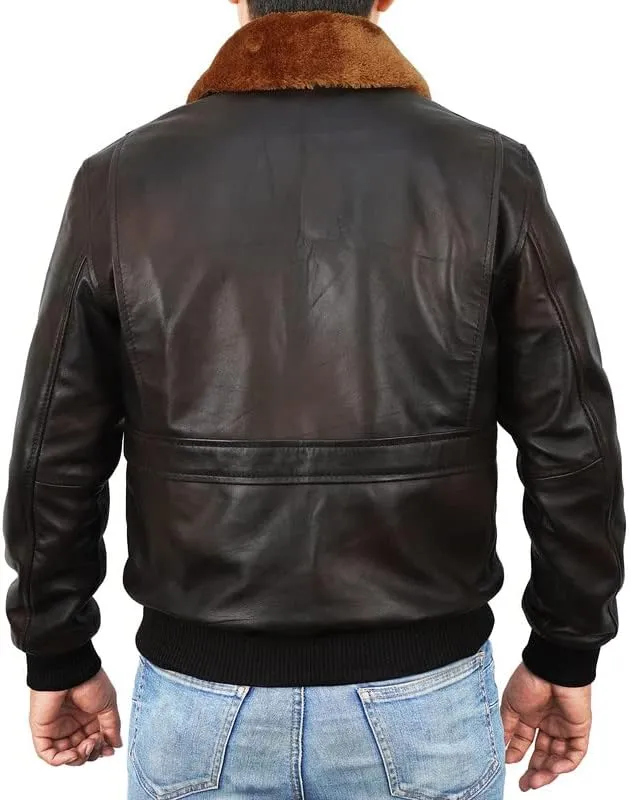 Men's A2 Aviator Pilot Flight Distressed Brown Leather Jacket - WW2 USAAF Air Force Flying Bomber Outerwear