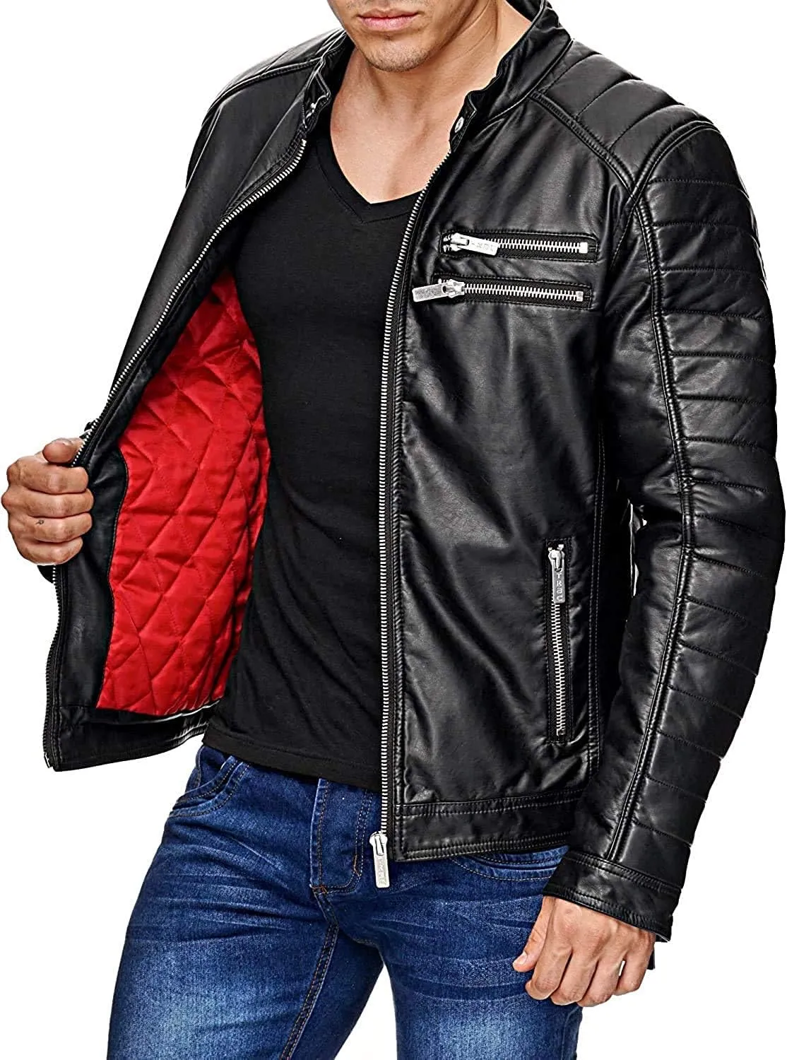 Mens Cafe Racer Motorcycle Leather Jacket Genuine Sheepskin Vintage Moto Biker Collection
