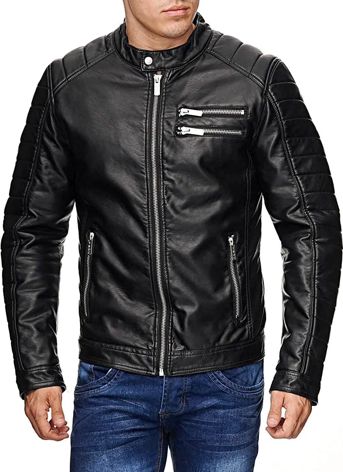 Mens Cafe Racer Motorcycle Leather Jacket Genuine Sheepskin Vintage Moto Biker Collection