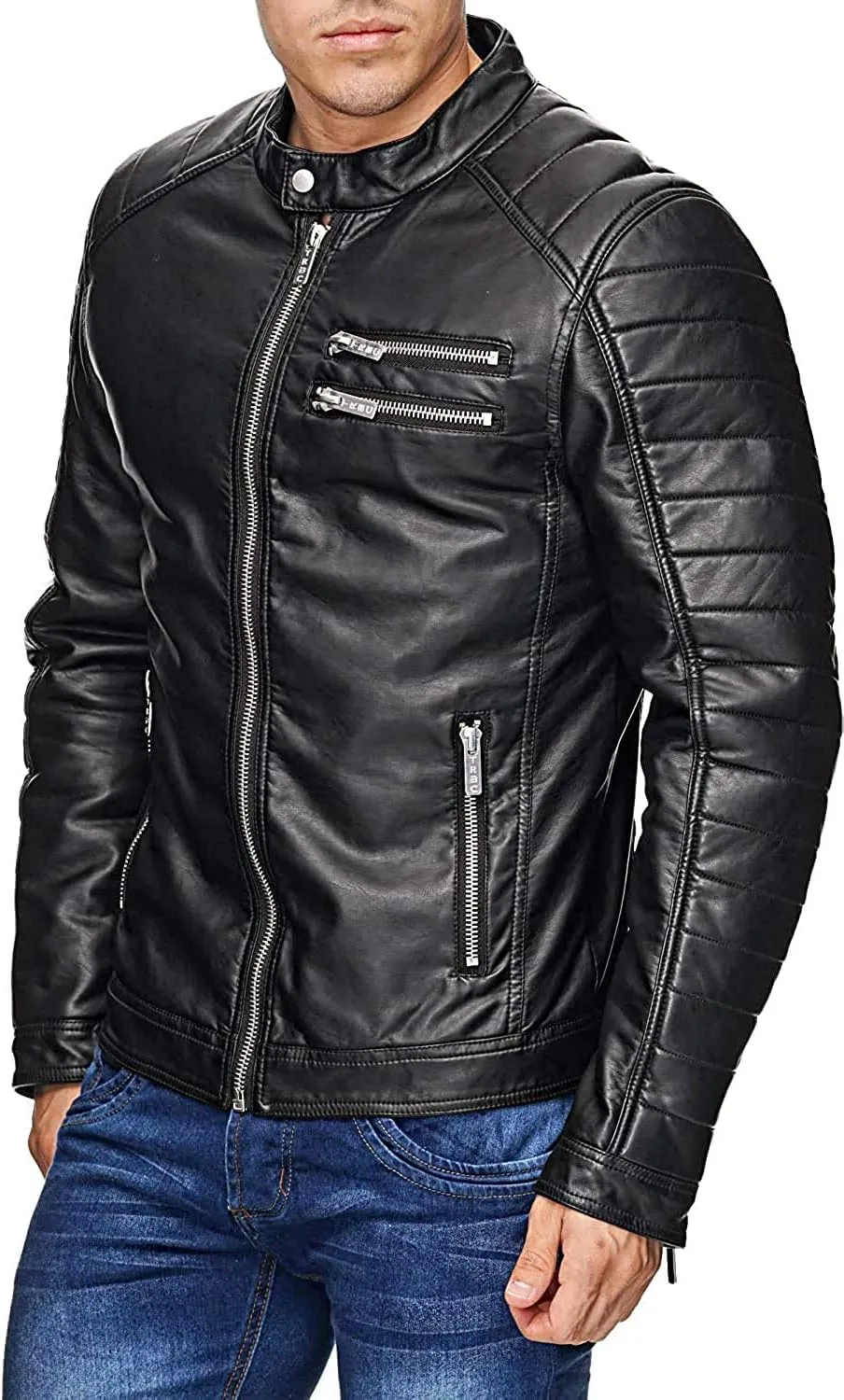 Mens Cafe Racer Motorcycle Leather Jacket Genuine Sheepskin Vintage Moto Biker Collection