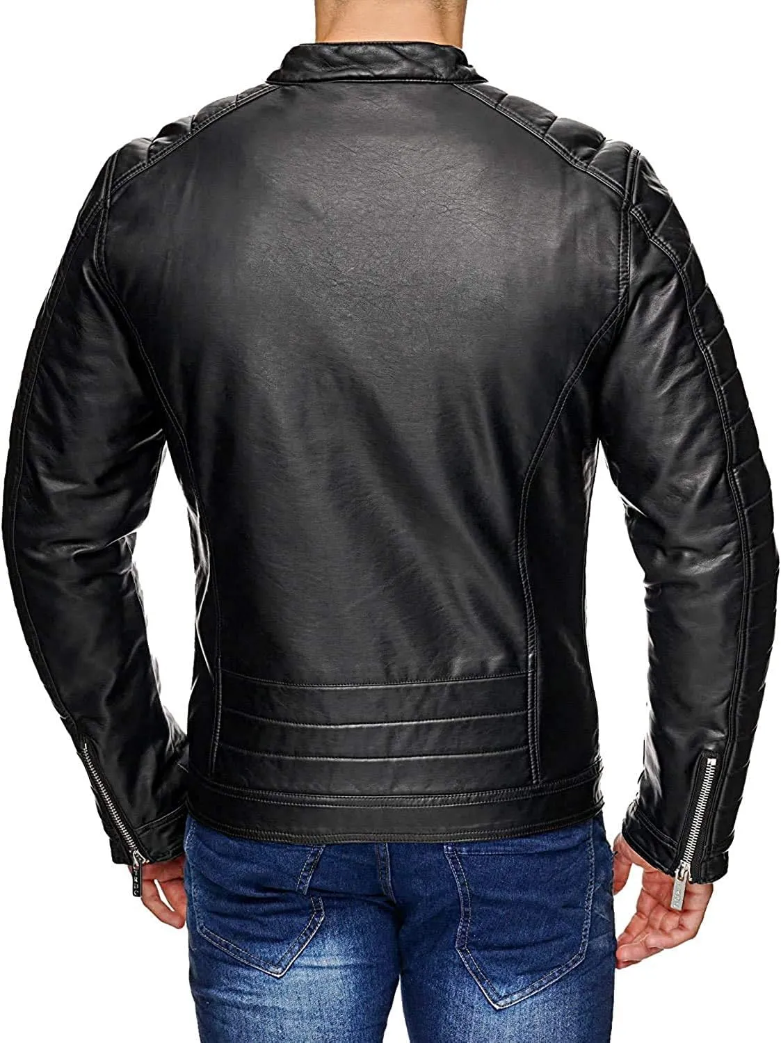 Mens Cafe Racer Motorcycle Leather Jacket Genuine Sheepskin Vintage Moto Biker Collection