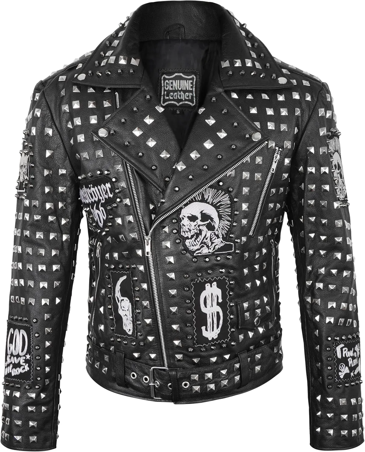 Mens Cafe Racer Studded Biker Punk Is Pride Red Brando Motorcycle Leather Jacket - Spikes Jacket