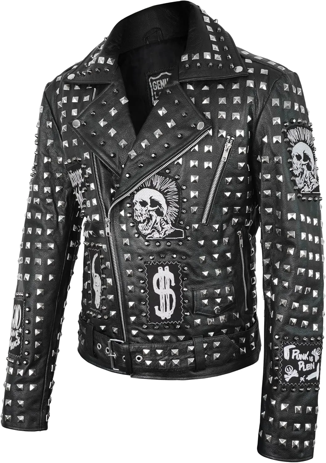 Mens Cafe Racer Studded Biker Punk Is Pride Red Brando Motorcycle Leather Jacket - Spikes Jacket