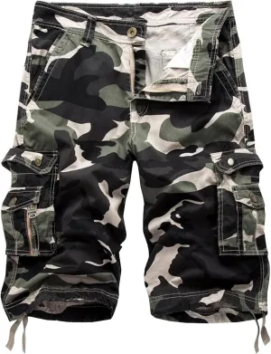 Men's Camo Cargo Shorts Relaxed Fit Multi-Pocket Outdoor Camouflage Cargo Shorts Cotton