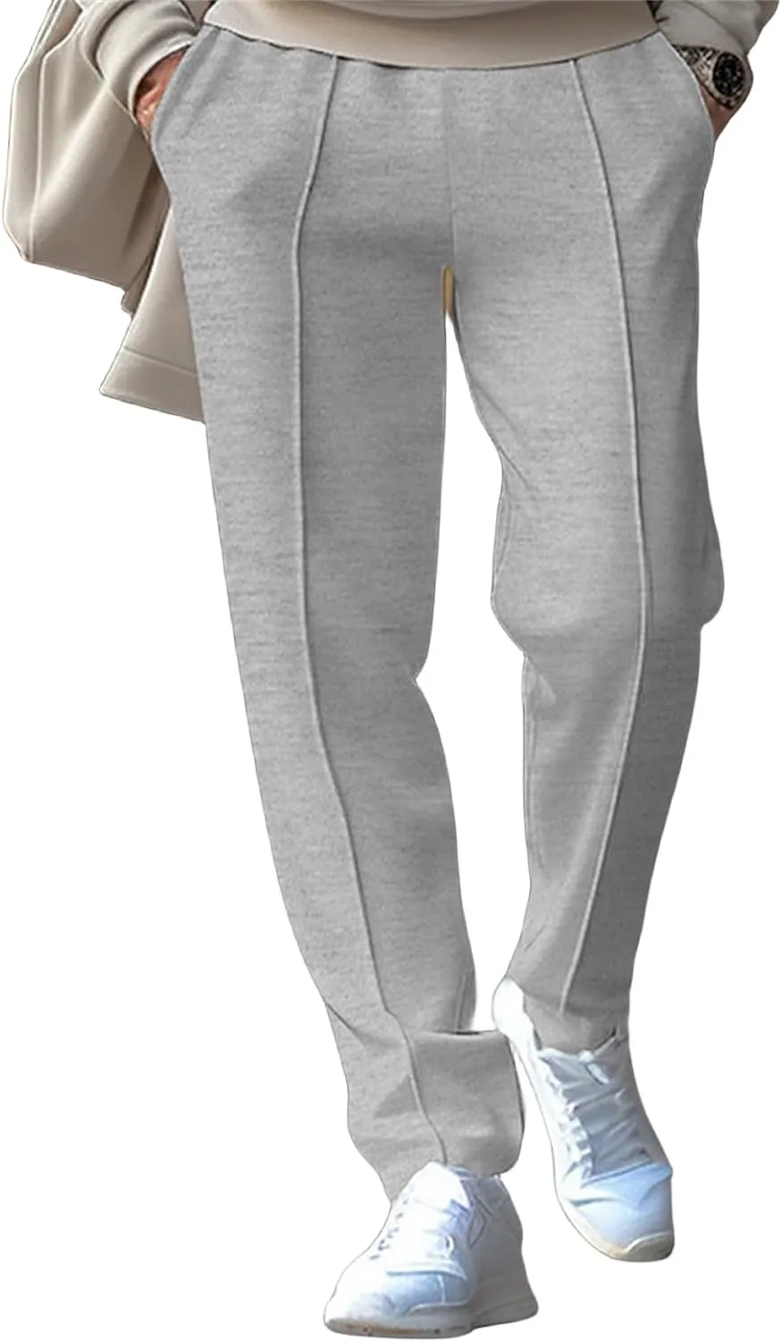 Mens Casual Straight Pants Elastic Waist Vintage Stylish Loose Slim Fit Hippie Solid Pants Outdoor Business Trousers