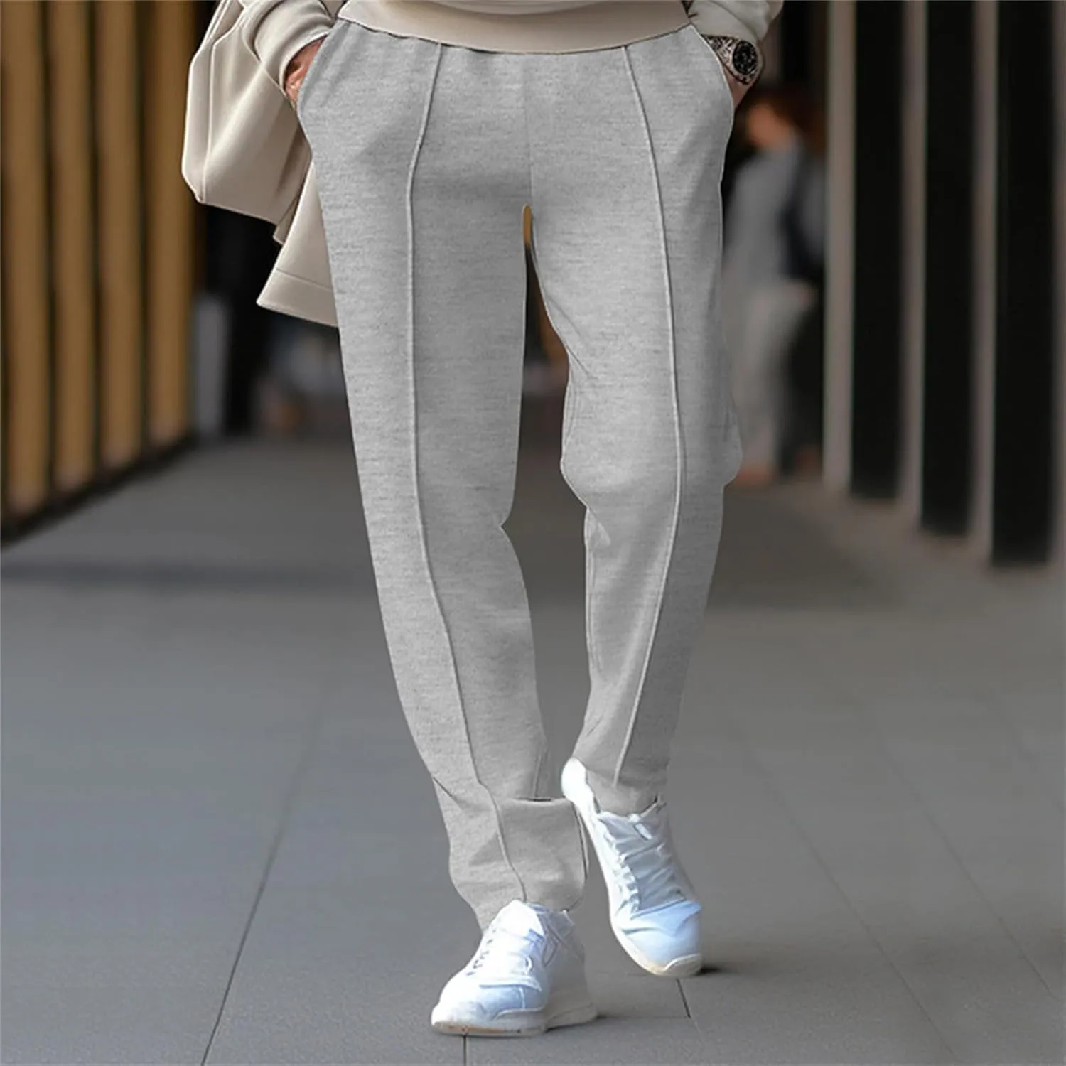 Mens Casual Straight Pants Elastic Waist Vintage Stylish Loose Slim Fit Hippie Solid Pants Outdoor Business Trousers