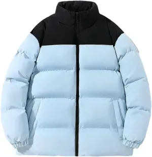 Men's Classic Splicing Stand Collar Windproof Parka Down Cotton Padded Coat Jacket