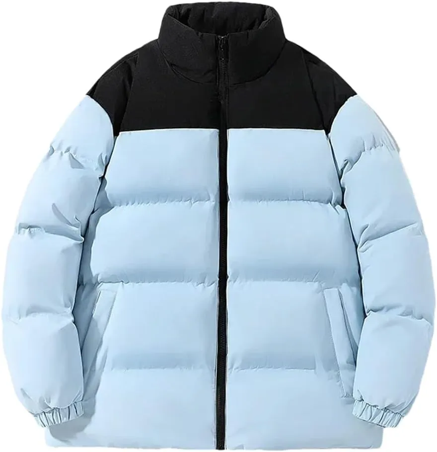 Men's Classic Splicing Stand Collar Windproof Parka Down Cotton Padded Coat Jacket