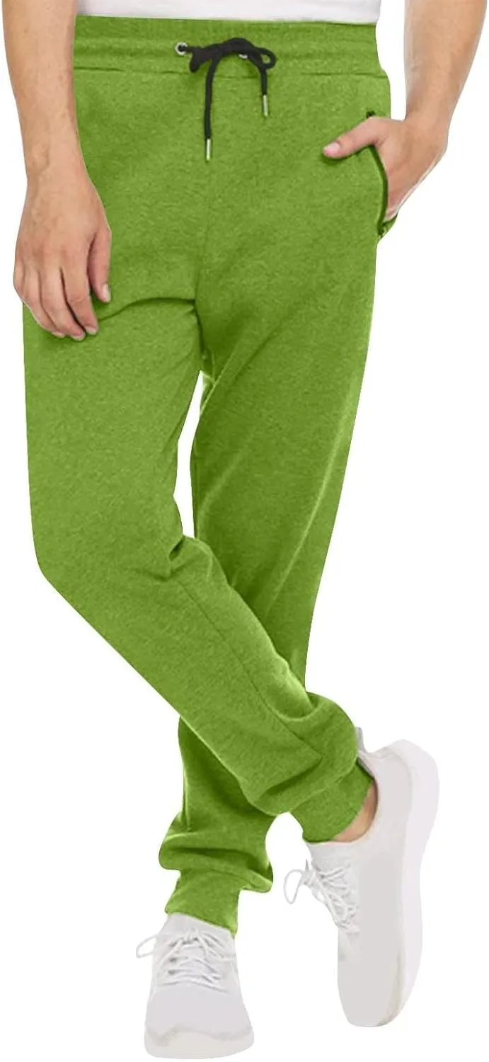 Mens Jogger Sweatpants Drawstring Lightweight Casual Slim Fit Pants Gym Athletic Workout Trousers with Zipper Pockets