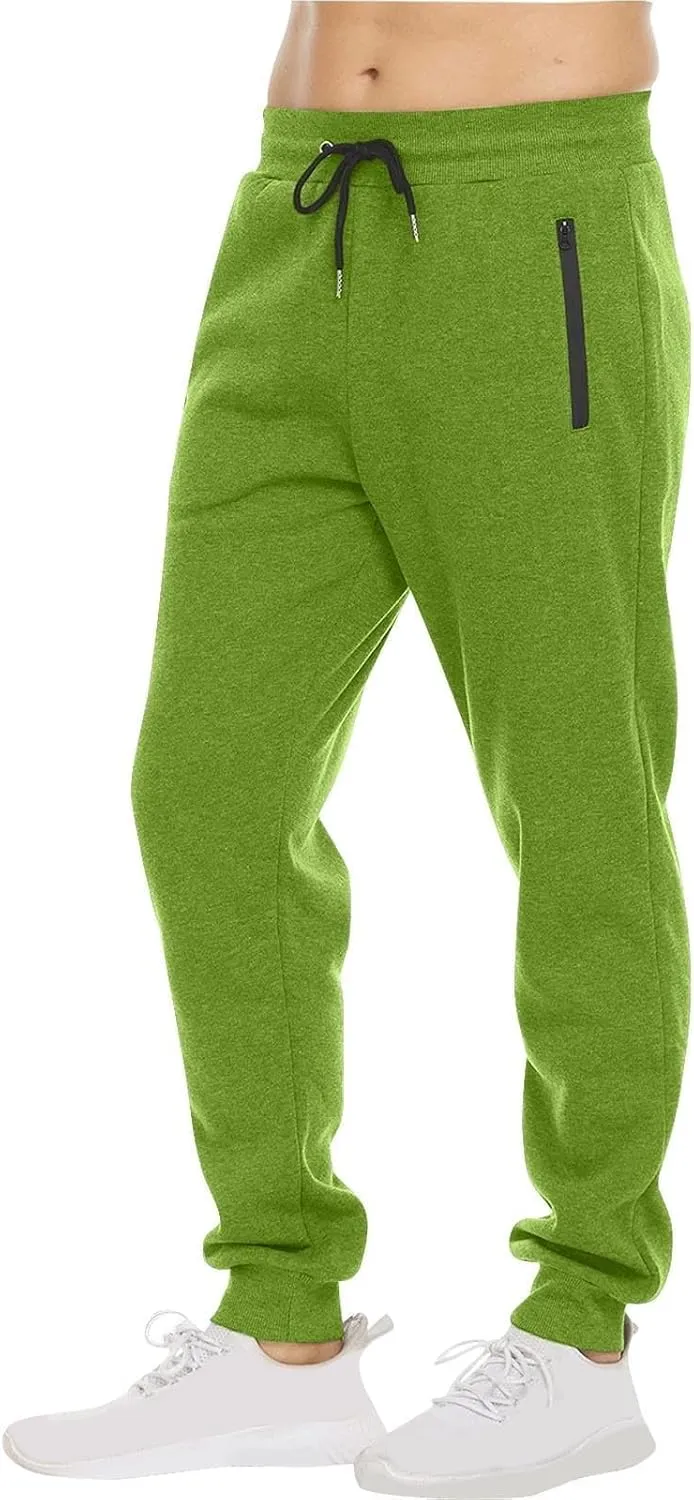 Mens Jogger Sweatpants Drawstring Lightweight Casual Slim Fit Pants Gym Athletic Workout Trousers with Zipper Pockets
