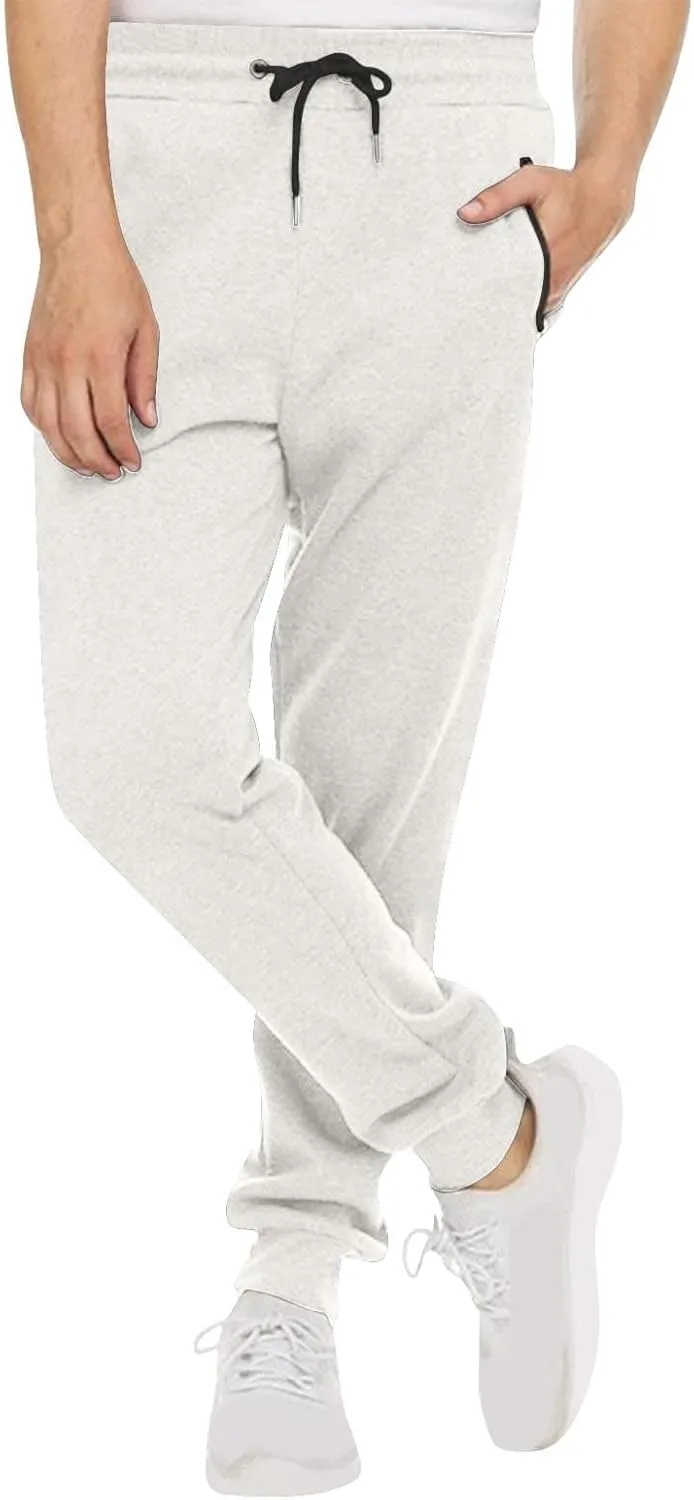 Mens Jogger Sweatpants Drawstring Lightweight Casual Slim Fit Pants Gym Athletic Workout Trousers with Zipper Pockets