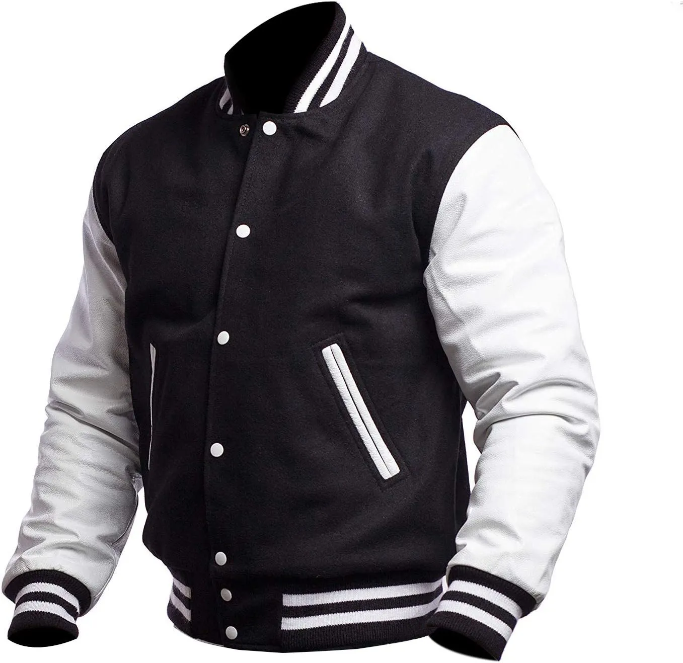 Mens Letterman Black Varsity Jacket - Black School Teen College Bomber Jacket